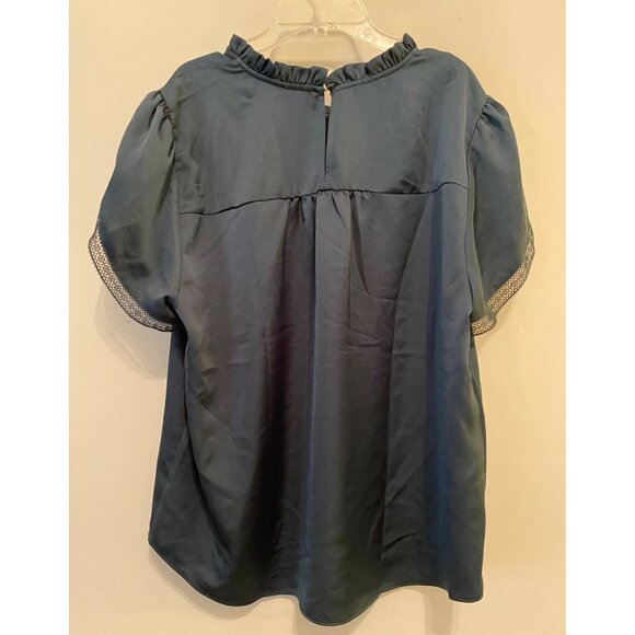 J Crew Ruffled Neck Blouse Lace Trim Short-Sleeve XL Lightweight - Picture 3 of 9